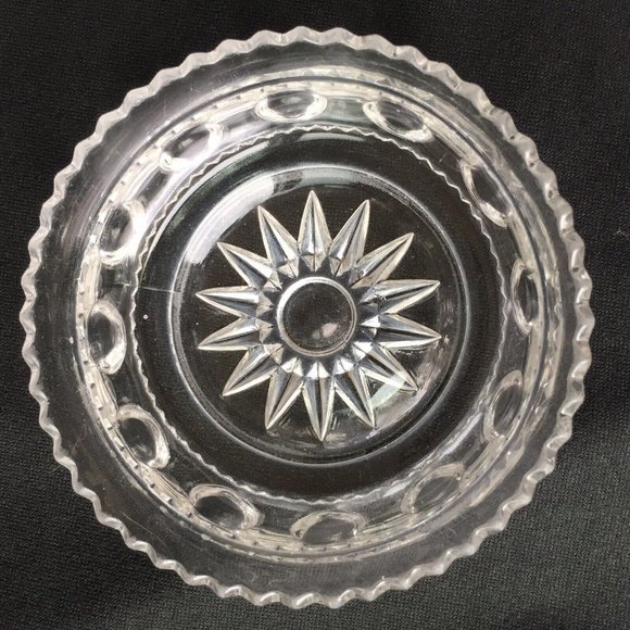 Unmarked Other - Vintage Cut Glass Bowl Clear Small Candy Nuts Relish Trinket Dish Starburst Etch